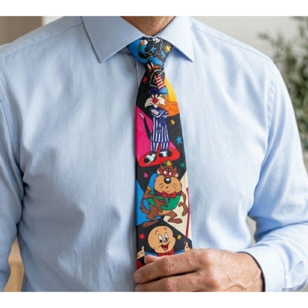 Vintage 1993 Looney Tunes Mania Tie Bugs Bunny Daffy Duck Taz Marvin 90s Novelty